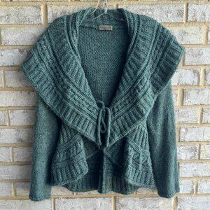 Elsamanda Long Sleeve Tie Front Wool Blend Emerald Cardigan Sweater Size L